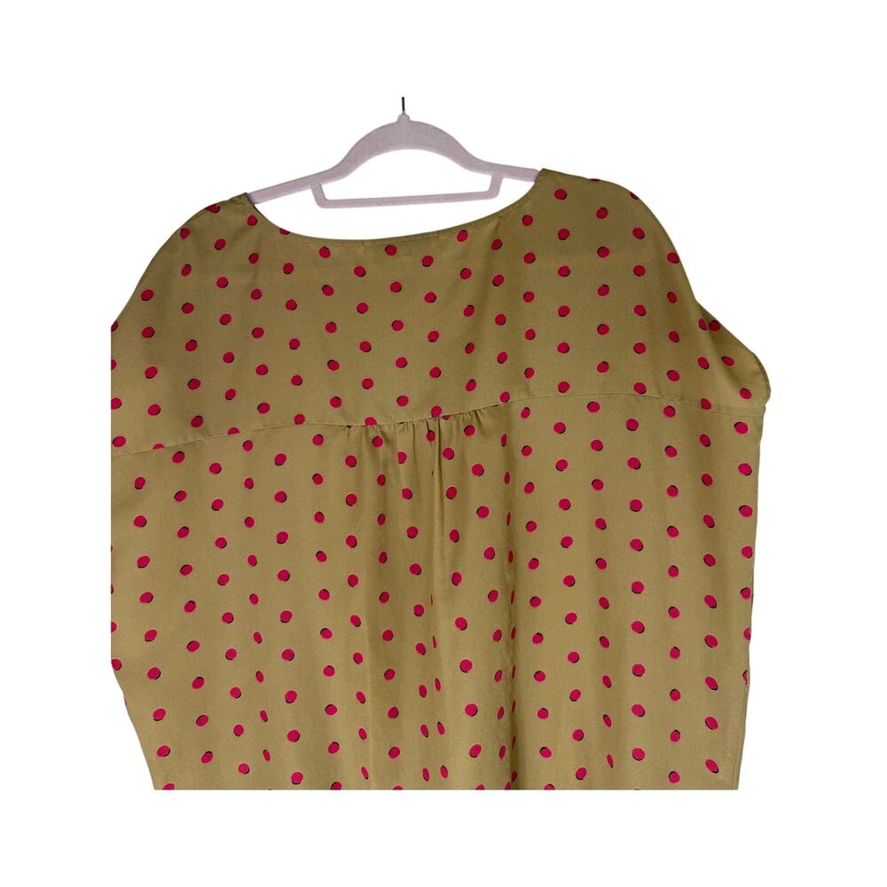 Loft Tan & Pink Polka Dots Short Cap Sleeve Oversized Silky Blouse Top Size S - Picture 6 of 10